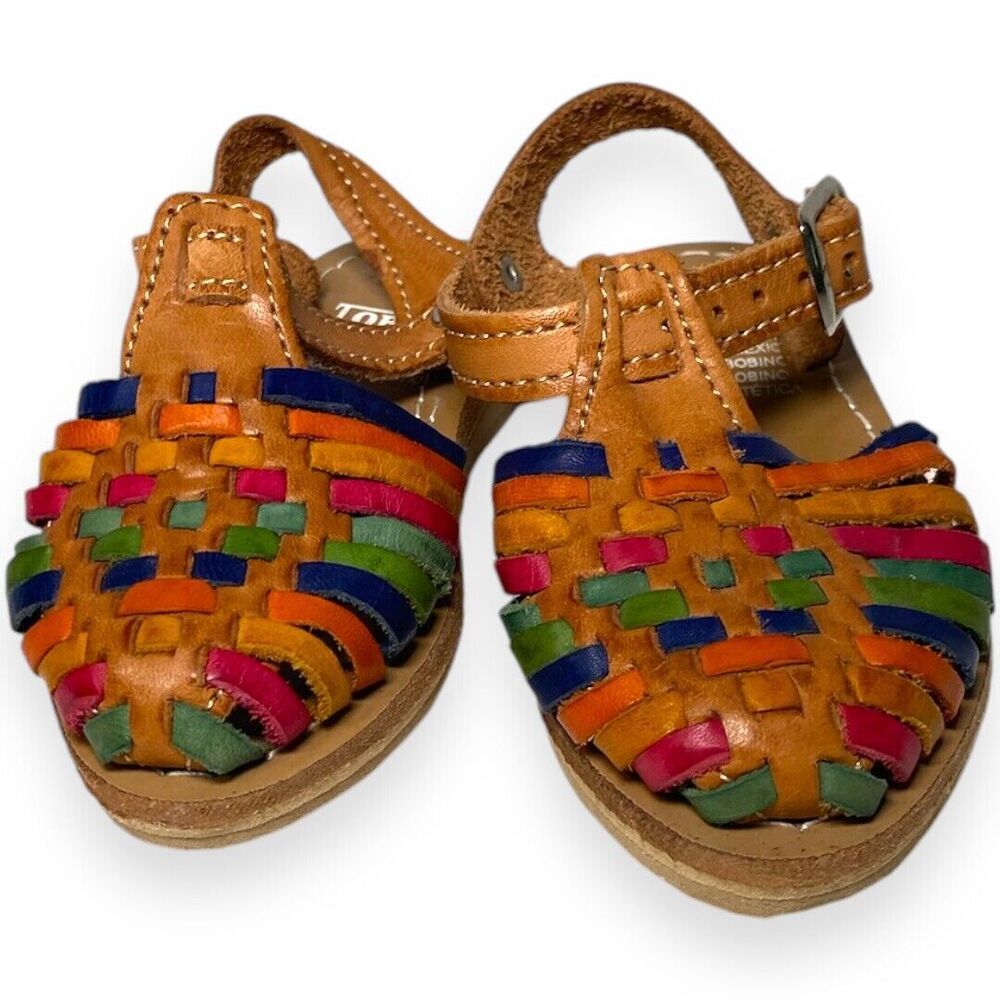 Child Mexican Huarache Sandals Sz 4 | Handmade Leather Closed-Toe Multi-Colored